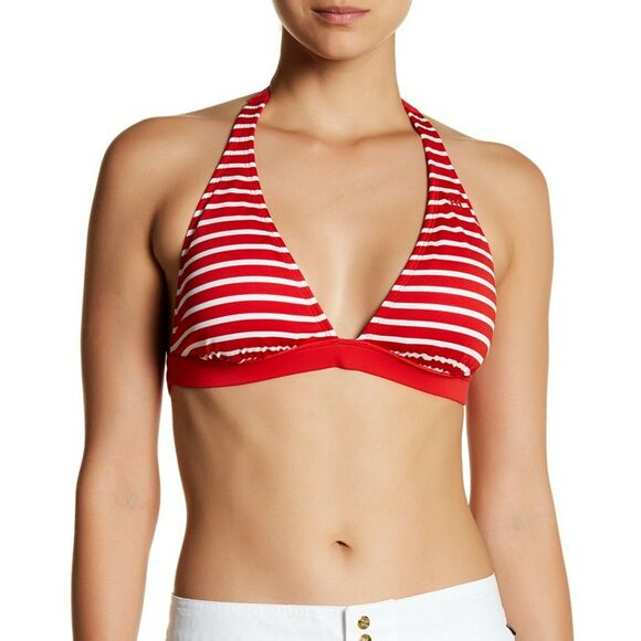 TOMMY HILFIGER striped halter triangle swim bikini top in racing red Size XS NEW - Picture 2 of 6